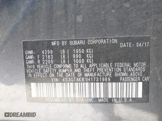 2017 Subaru Impreza Sport with VIN 4S3GTAK61H1731989, listed as a IAAI auction lot 41819366 with 93,369 mi miles. Bid and sale history available at carsss.com. Image 9.