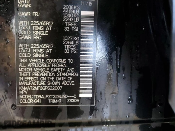 2016 Nissan Rogue SV with VIN KNMAT2MT3GP622007, listed as a Copart auction lot 43859945 with Not Provided miles and Salvage Title. Bid and sale history available at carsss.com. Image 13.