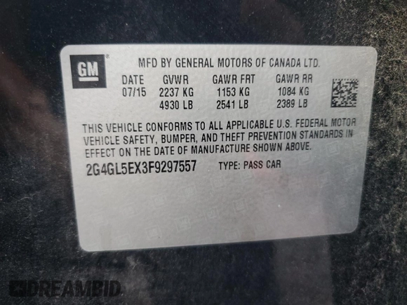 2015 Buick Regal with VIN 2G4GL5EX3F9297557, listed as a Copart auction lot 78840304 with 65,001 mi miles and Salvage title. Bid and sale history available at DreamBid. Image 14.