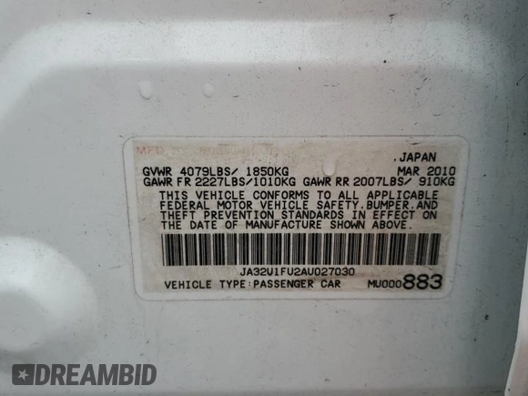 2010 Mitsubishi Lancer DE with VIN JA32U1FU2AU027030, listed as a Copart auction lot 73602924 with 184,968 mi miles and Non Repairable. Bid and sale history available at carsss.com. Image 12.
