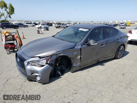 2022 Infiniti Q50 Red Sport 400 with VIN JN1FV7DP6NM370089, listed as a Copart auction lot 59700995 with 24,278 mi miles and Salvage title. Bid and sale history available at DreamBid. Image 1.