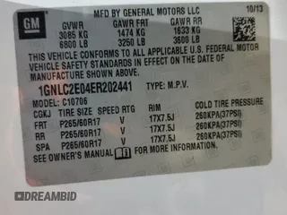 2014 Chevrolet Tahoe Commercial with VIN 1GNLC2E04ER202441, listed as a Copart auction lot 61310725 with 117,443 mi miles and Salvage title. Bid and sale history available at DreamBid. Image 13.