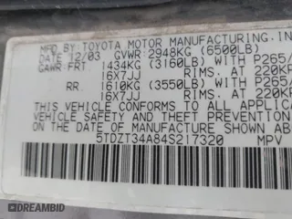 2004 Toyota Sequoia SR5 with VIN 5TDZT34A84S217320, listed as a IAAI auction lot 41472557 with 299,000 mi miles. Bid and sale history available at carsss.com. Image 9.