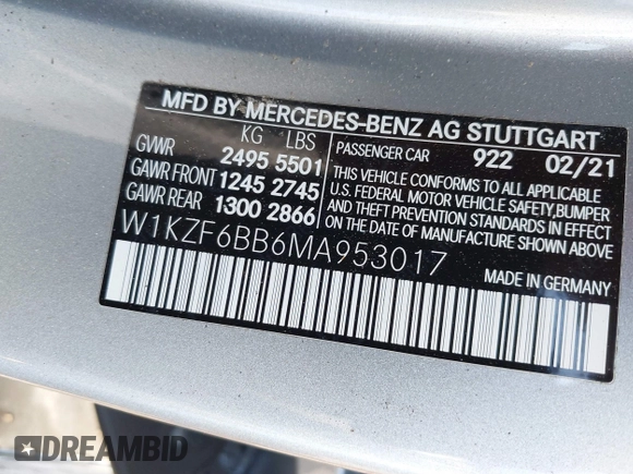 2021 Mercedes-Benz E-Class AMG E 53 with VIN W1KZF6BB6MA953017, listed as a IAAI auction lot 40640666 with 41,805 mi miles. Bid and sale history available at carsss.com. Image 9.