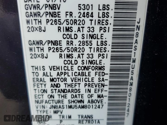 2010 Infiniti FX35 with VIN JN8AS1MU5AM801247, listed as a Copart auction lot 73400484 with 129,508 mi miles and Clean Title. Bid and sale history available at carsss.com. Image 13.