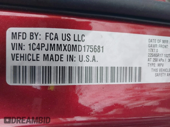 2021 Jeep Cherokee Latitude Lux with VIN 1C4PJMMX0MD175681, listed as a IAAI auction lot 41646125 with 34,024 mi miles and . Bid and sale history available at DreamBid. Image 9.