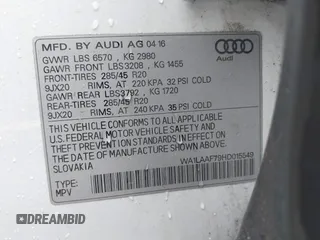 2017 Audi Q7 Premium Plus with VIN WA1LAAF79HD015549, listed as a IAAI auction lot 42537231 with 131,060 mi miles and . Bid and sale history available at DreamBid. Image 9.
