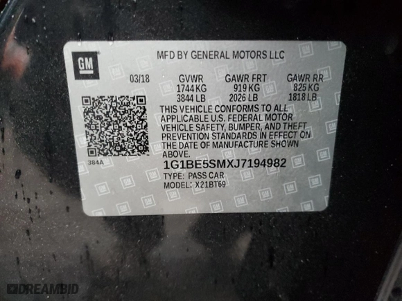2018 Chevrolet Cruze LT with VIN 1G1BE5SMXJ7194982, listed as a Copart auction lot 44265125 with 113,143 mi miles and Salvage Title. Bid and sale history available at carsss.com. Image 13.