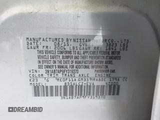 2015 Nissan Sentra SV z VIN 3N1AB7AP9FY319370, wystawiony jako IAAI lot #42098193 z przebiegiem 95 099 mil mil oraz . Historia ofert i sprzedaży dostępna na DreamBid. Obrazek 9.