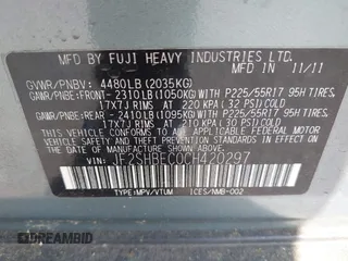 2012 Subaru Forester X Limited with VIN JF2SHBEC0CH420297, listed as a IAAI auction lot 42468792 with 170,820 mi miles and . Bid and sale history available at DreamBid. Image 9.