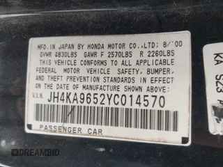 2000 Acura RL with VIN JH4KA9652YC014570, listed as a IAAI auction lot 41832685 with Not Provided miles and . Bid and sale history available at DreamBid. Image 9.