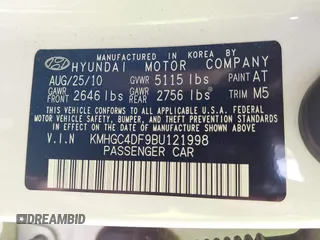 2011 Hyundai Genesis z VIN KMHGC4DF9BU121998, wystawiony jako IAAI lot #42193038 z przebiegiem 161 494 mil mil oraz . Historia ofert i sprzedaży dostępna na DreamBid. Obrazek 9.