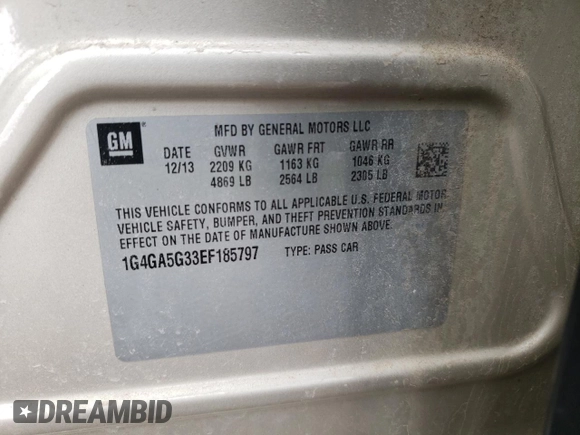 2014 Buick LaCrosse with VIN 1G4GA5G33EF185797, listed as a Copart auction lot 51042325 with 68,697 mi miles and Salvage title. Bid and sale history available at DreamBid. Image 14.