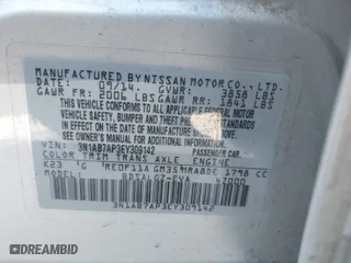 2014 Nissan Sentra SR with VIN 3N1AB7AP3EY309142, listed as a IAAI auction lot 41736206 with 200,238 mi miles. Bid and sale history available at carsss.com. Image 9.