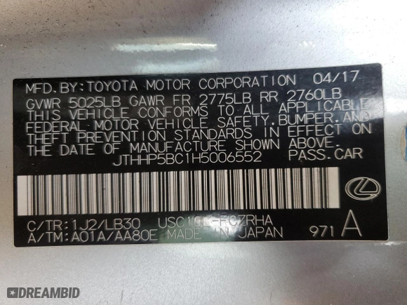 2017 Lexus RC F with VIN JTHHP5BC1H5006552, listed as a Copart auction lot 48879795 with 64,593 mi miles and Salvage Title. Bid and sale history available at carsss.com. Image 12.