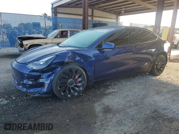 2023 Tesla Model 3 Performance z VIN 5YJ3E1EC5PF634178, wystawiony jako Copart lot #52530845 z przebiegiem 22 618 mil mil oraz Szkoda całkowita • Salvage title. Historia ofert i sprzedaży dostępna na DreamBid. Obrazek 1.