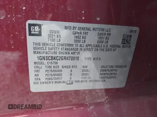 2016 Chevrolet Tahoe LT z VIN 1GNSCBKC2GR470918, wystawiony jako IAAI lot #42054150 z przebiegiem 140 491 mil mil oraz . Historia ofert i sprzedaży dostępna na DreamBid. Obrazek 9.