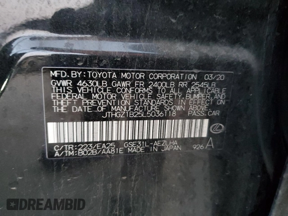 2020 Lexus IS with VIN JTHGZ1B25L5036118, listed as a Copart auction lot 49970995 with 78,321 mi miles and Salvage Title. Bid and sale history available at carsss.com. Image 12.