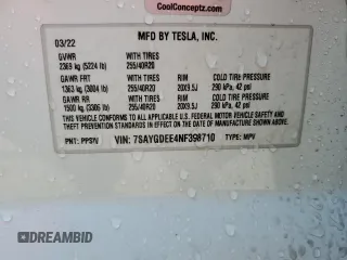 2022 Tesla Model Y Long Range with VIN 7SAYGDEE4NF398710, listed as a Copart auction lot 50510375 with 46,430 mi miles and Non Repairable. Bid and sale history available at DreamBid. Image 13.