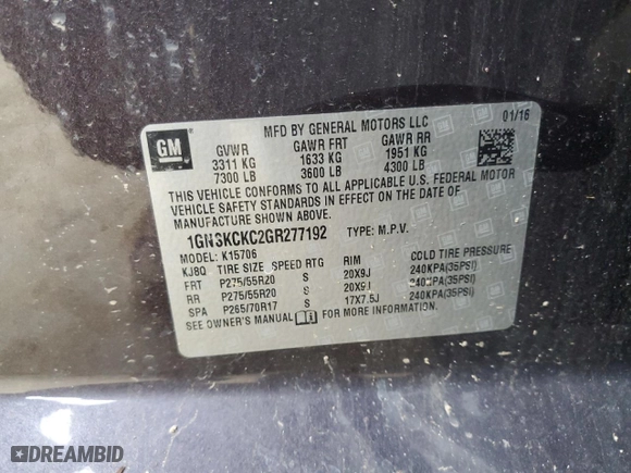 2016 Chevrolet Tahoe LTZ with VIN 1GNSKCKC2GR277192, listed as a Copart auction lot 49552145 with 131,659 mi miles and Salvage Title. Bid and sale history available at carsss.com. Image 13.