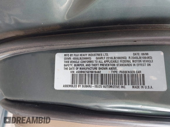 2000 Subaru Legacy Outback with VIN 4S3BH6755Y6618462, listed as a IAAI auction lot 41801341 with 279,150 mi miles and . Bid and sale history available at DreamBid. Image 9.