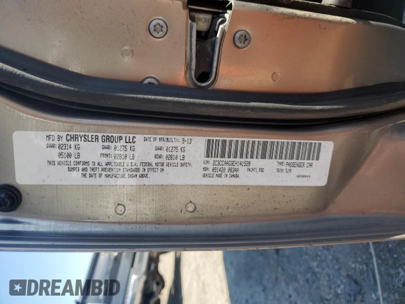 2014 Chrysler 300 z VIN 2C3CCAAG3EH141528, wystawiony jako Copart lot #53688225 z przebiegiem 132 298 mil mil oraz Szkody całkowita. Historia ofert i sprzedaży dostępna na DreamBid. Obrazek 12.