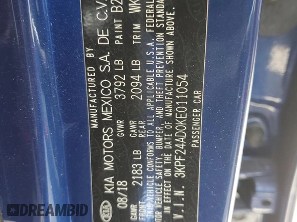 2019 Kia Forte LXS with VIN 3KPF24AD0KE011054, listed as a Copart auction lot 51928455 with 63,155 mi miles and Salvage title. Bid and sale history available at DreamBid. Image 13.
