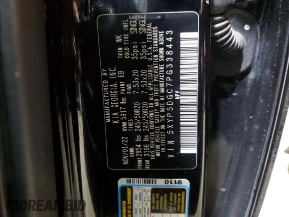 2023 Kia Telluride SX Prestige z VIN 5XYP5DGC7PG338443, wystawiony jako Copart lot #42247525 z przebiegiem 37 337 mil mil oraz Szkoda całkowita • Salvage title. Historia ofert i sprzedaży dostępna na DreamBid. Obrazek 13.