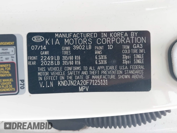 2015 Kia Soul z VIN KNDJN2A20F7125131, wystawiony jako IAAI lot #42231466 z przebiegiem 138 003 mil mil oraz . Historia ofert i sprzedaży dostępna na DreamBid. Obrazek 9.