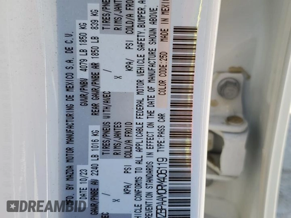 2024 Mazda 3 S with VIN 3MZBPAAM0RM406119, listed as a Copart auction lot 76826864 with 11,508 mi miles and Salvage Title. Bid and sale history available at DreamBid. Image 13.
