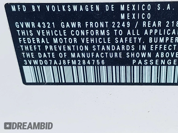 2015 Volkswagen Jetta SE with VIN 3VWD07AJ8FM284756, listed as a IAAI auction lot 42038453 with 127,112 mi miles and . Bid and sale history available at DreamBid. Image 9.