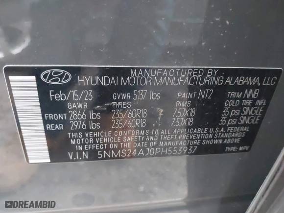 2023 Hyundai Santa Fe SEL with VIN 5NMS24AJ0PH553937, listed as a IAAI auction lot 41545097 with 31,165 mi miles. Bid and sale history available at carsss.com. Image 9.