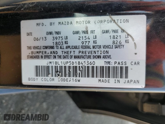 2013 Mazda 3 i Sport with VIN JM1BL1UP5D1845360, listed as a Copart auction lot 54293845 with 219,905 mi miles and Salvage Title. Bid and sale history available at DreamBid. Image 12.