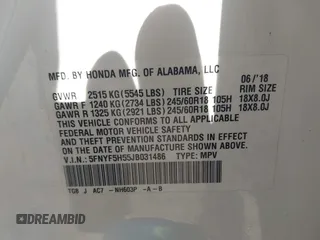 2018 Honda Pilot EX-L с VIN 5FNYF5H55JB031486, выставлен на аукционе IAAI как лот 41948989 с пробегом 88 241 миль миль и . История ставок и продаж доступна на DreamBid. Изображение 9.