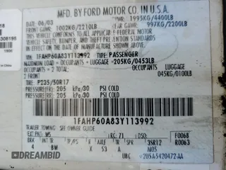 2003 Ford Thunderbird Deluxe z VIN 1FAHP60A83Y113992, wystawiony jako Copart lot #77277574 z przebiegiem Nie podano mil oraz Nie do naprawy • Non repairable. Historia ofert i sprzedaży dostępna na DreamBid. Obrazek 12.
