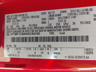 2019 Ford F-150 XL with VIN 1FTMF1CB6KKC92330, listed as a IAAI auction lot 41689485 with 108,653 mi miles. Bid and sale history available at carsss.com. Image 9.