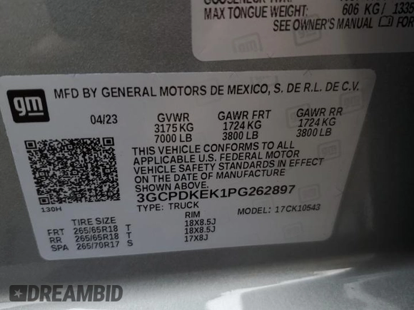2023 Chevrolet Silverado 1500 LT with VIN 3GCPDKEK1PG262897, listed as a Copart auction lot 87996625 with 11,596 mi miles and Salvage Title. Bid and sale history available at carsss.com. Image 13.