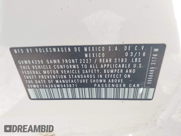 2016 Volkswagen Jetta Sport with VIN 3VWD17AJXGM343871, listed as a IAAI auction lot 42297518 with 151,524 mi miles and . Bid and sale history available at DreamBid. Image 9.