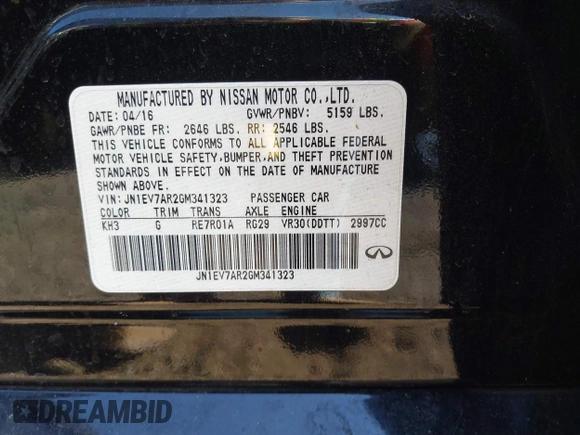 2016 Infiniti Q50 with VIN JN1EV7AR2GM341323, listed as a IAAI auction lot 42132950 with 104,943 mi miles and . Bid and sale history available at DreamBid. Image 9.