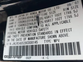 2008 Honda CR-V EX with VIN JHLRE48528C008145, listed as a IAAI auction lot 41885841 with 225,018 mi miles. Bid and sale history available at carsss.com. Image 9.
