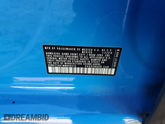 2021 Volkswagen GTI S z VIN 3VW5T7AU1MM009510, wystawiony jako Copart lot #77333914 z przebiegiem 29 204 mil mil oraz Szkoda całkowita • Salvage title. Historia ofert i sprzedaży dostępna na DreamBid. Obrazek 12.