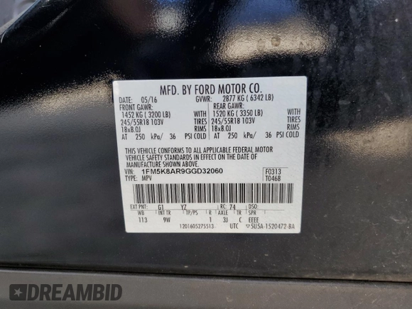 2016 Ford Utility Police Interceptor with VIN 1FM5K8AR9GGD32060, listed as a Copart auction lot 54308145 with 117,314 mi miles and Salvage Title. Bid and sale history available at carsss.com. Image 12.