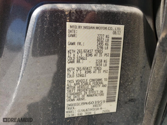 2023 Nissan Frontier SV with VIN 1N6ED1EJ9PN603959, listed as a Copart auction lot 46733785 with 15,265 mi miles and Salvage Title. Bid and sale history available at carsss.com. Image 13.