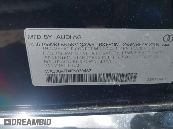 2015 Audi A8 3.0T z VIN WAU3GAFD4FN039482, wystawiony jako IAAI lot #42330349 z przebiegiem 132 718 mil mil oraz . Historia ofert i sprzedaży dostępna na DreamBid. Obrazek 9.