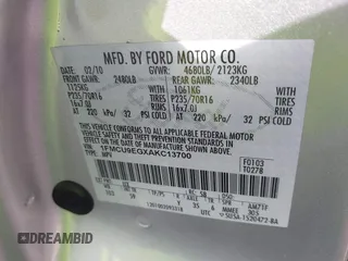 2010 Ford Escape Limited with VIN 1FMCU9EGXAKC13700, listed as a IAAI auction lot 42452729 with 181,270 mi miles and . Bid and sale history available at DreamBid. Image 9.