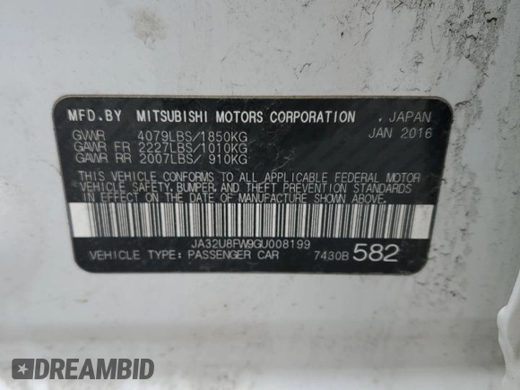 2016 Mitsubishi Lancer GT with VIN JA32U8FW9GU008199, listed as a Copart auction lot 50128115 with 171,881 mi miles and Clean Title. Bid and sale history available at carsss.com. Image 12.