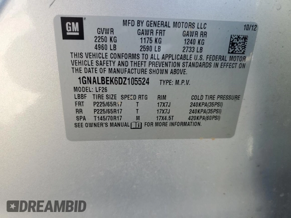 2013 Chevrolet Equinox LS with VIN 1GNALBEK6DZ105524, listed as a Copart auction lot 47065395 with Not Provided miles and Salvage Title. Bid and sale history available at DreamBid. Image 14.