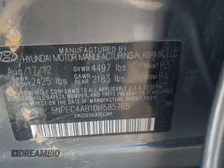 2013 Hyundai Sonata Limited with VIN 5NPEC4AB1DH585765, listed as a IAAI auction lot 42000032 with 179,490 mi miles and . Bid and sale history available at DreamBid. Image 9.