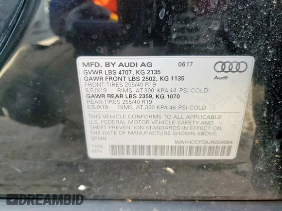 2018 Audi Q3 Premium Plus with VIN WA1HCCFS9JR009064, listed as a Copart auction lot 60396735 with 72,260 mi miles and Salvage title. Bid and sale history available at DreamBid. Image 13.