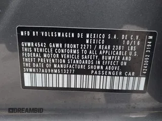 2017 Volkswagen Golf S z VIN 3VWH17AU9HM513277, wystawiony jako IAAI lot #41724269 z przebiegiem 165 315 mil mil oraz . Historia ofert i sprzedaży dostępna na DreamBid. Obrazek 9.